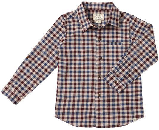 Cotton Polo- Blue/Burgundy/Cream Plaid
