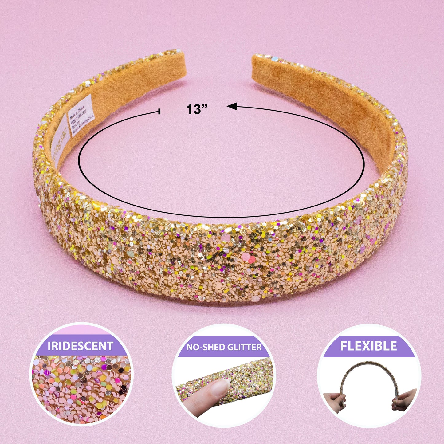 Tapered Chunky Glitter Headband: White