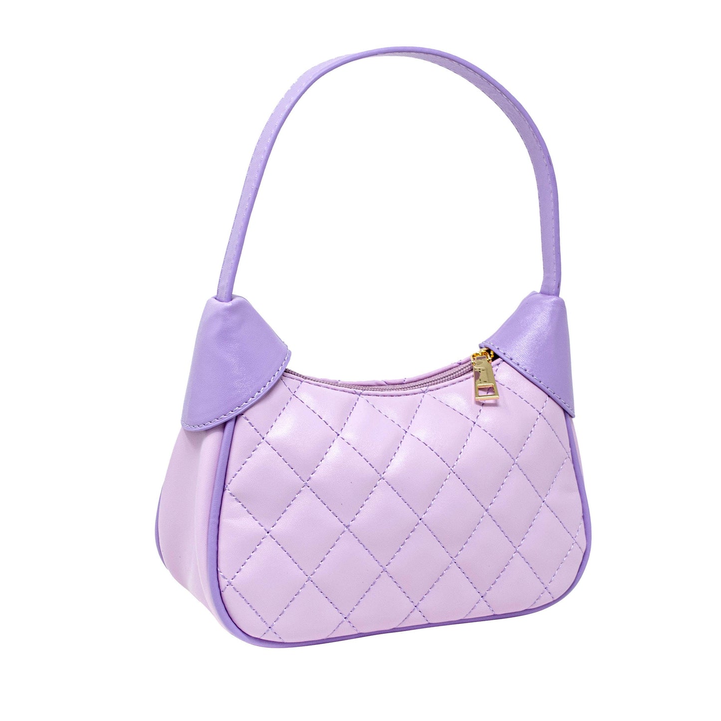 Quilted Zip Top Shoulder Bag: Purple