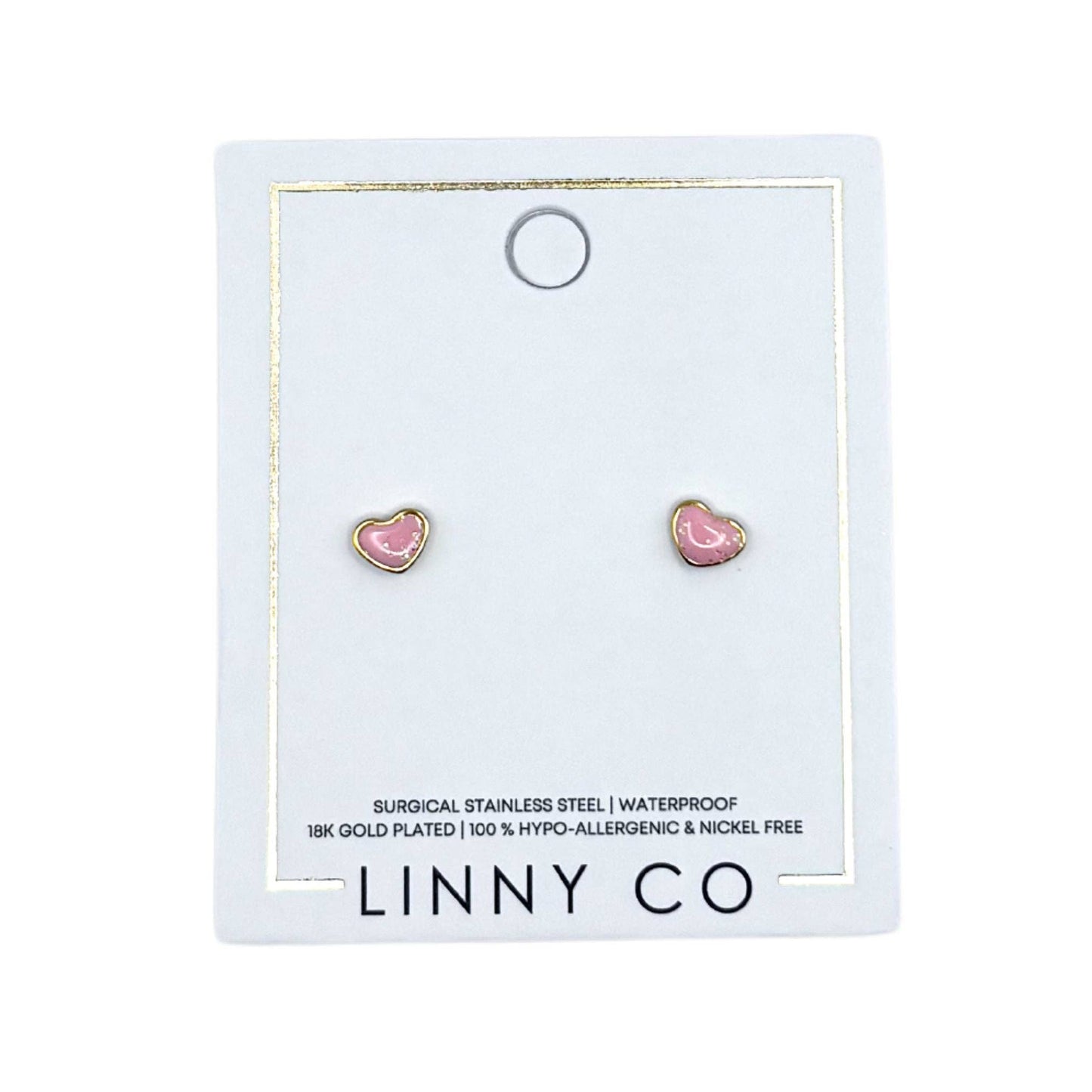 Nora Heart Pink Screwback Stud Earrings