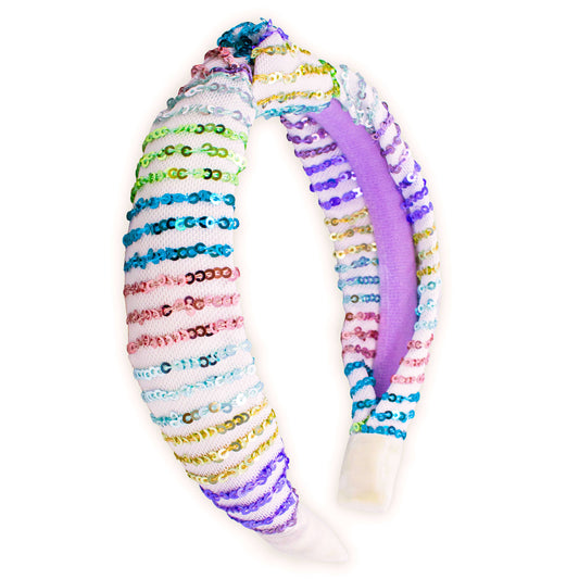 Kids Knot Headband - Rainbow Sequin Knotted Hair Accessories: White
