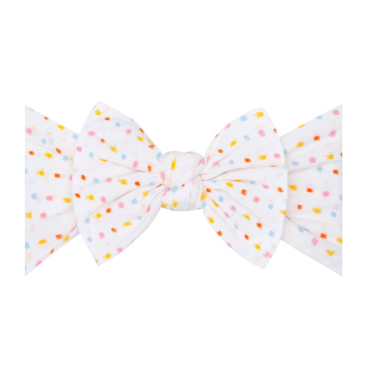 Shabby Dot Knot soft nylon headband: White/Rainbow dot