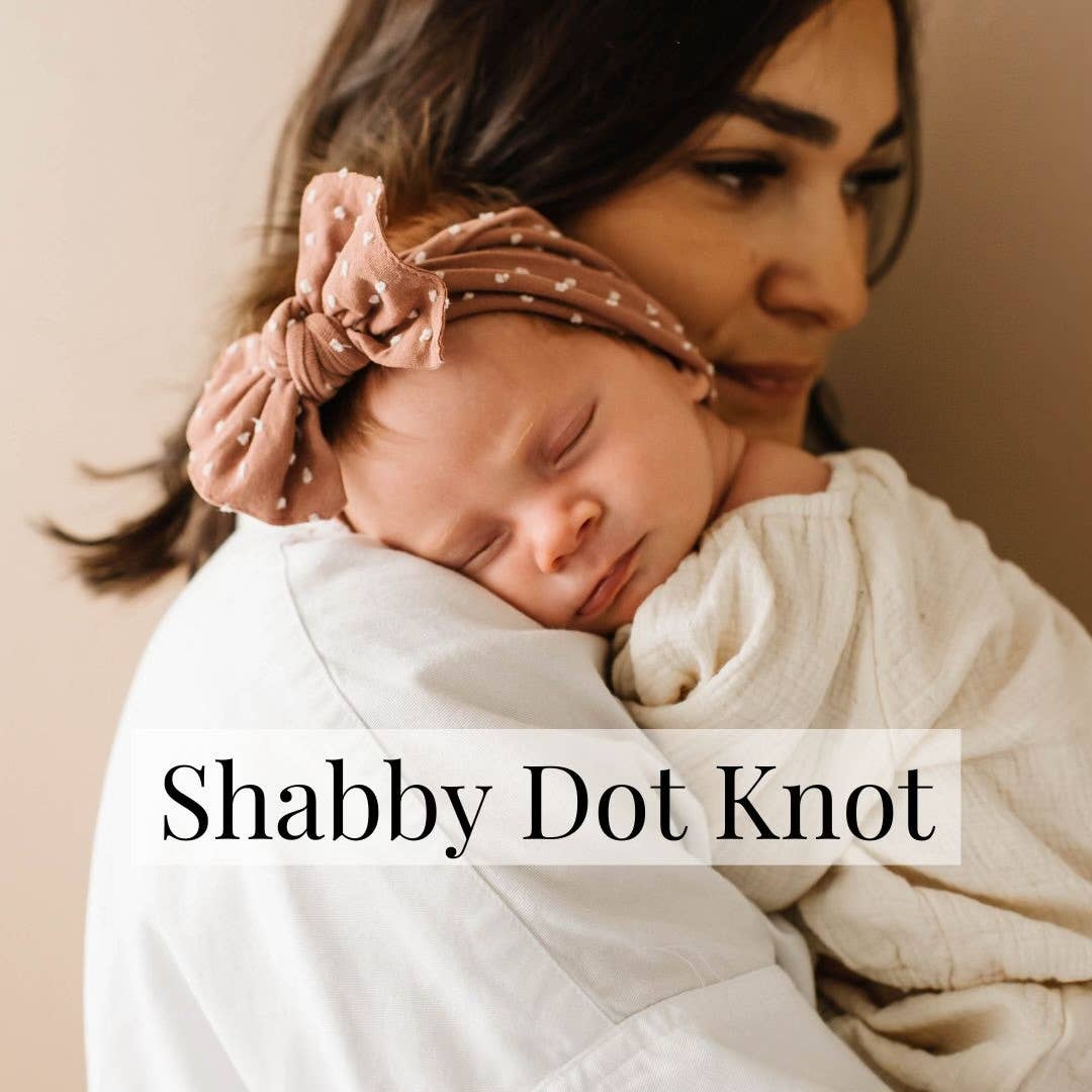 Putty/White dot Baby Bling® Shabby Dot Knot soft nylon headband: