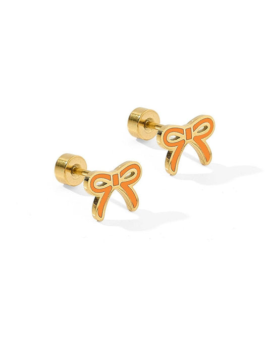 Sadie Bow Orange Screwback Stud Earrings