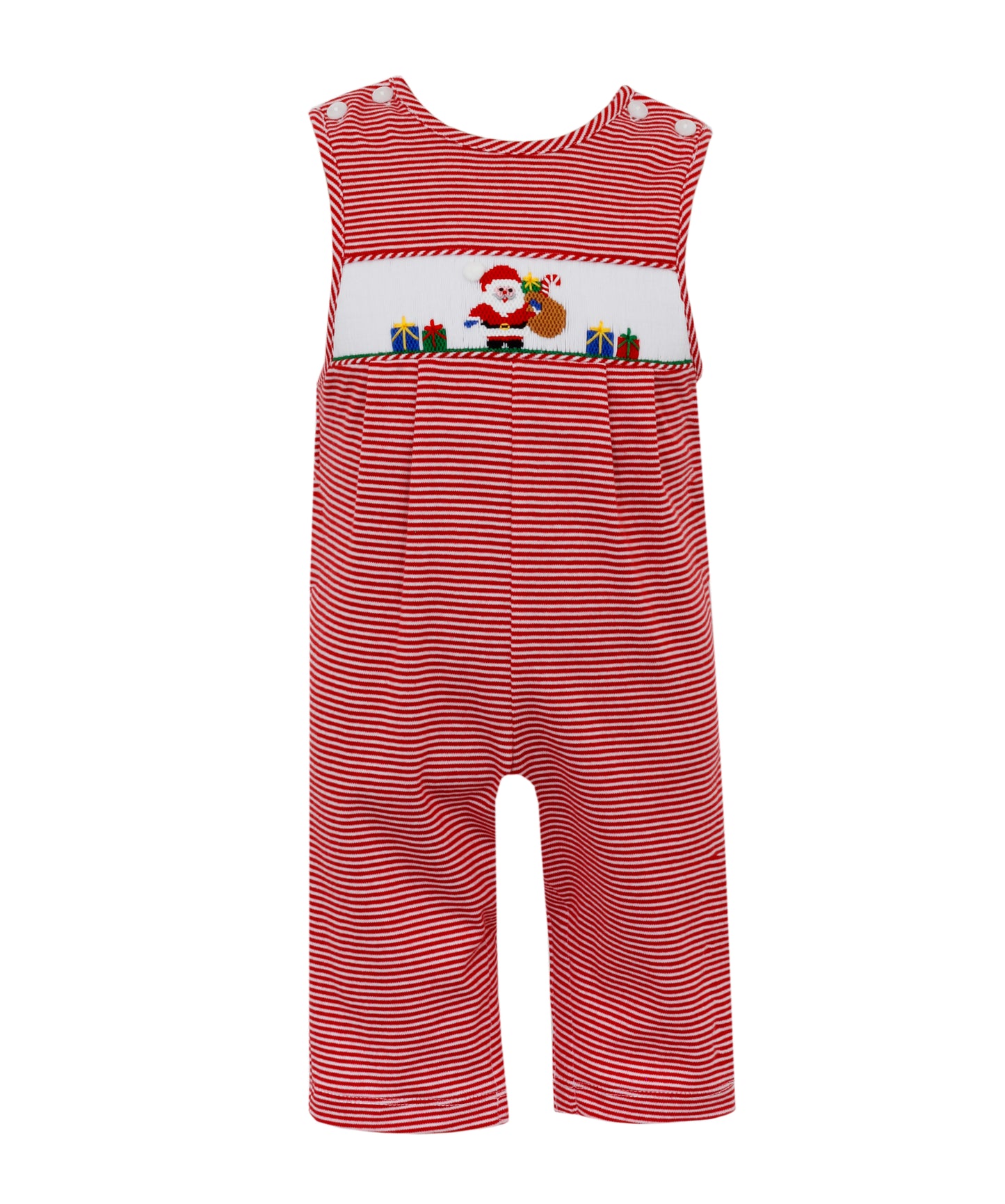 Red Stripe Knit Jon Jon- Smocked Santa