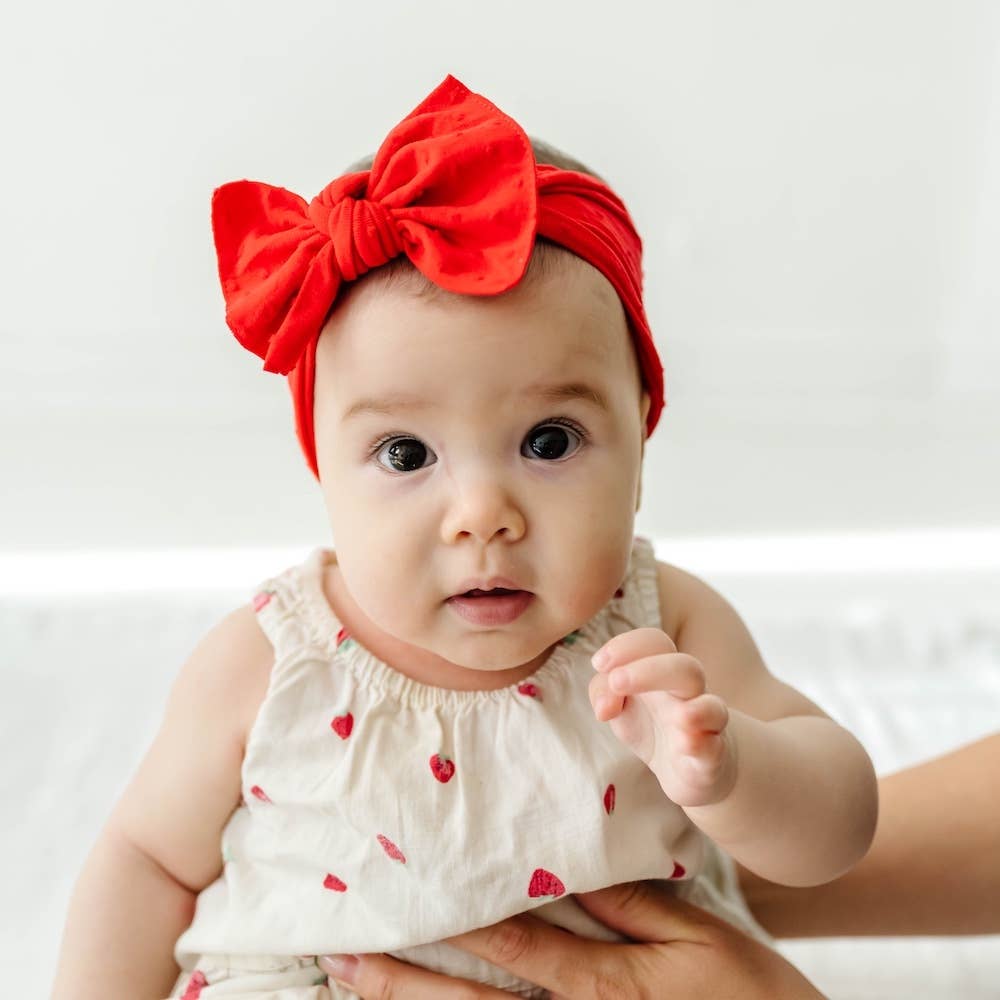 Dusty Blue/White dot Baby Bling® Shabby Dot Knot soft nylon headband: