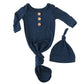 Solid Dark Navy Bamboo Baby Knot Gown & Hat: Newborn / 7-14lbs+