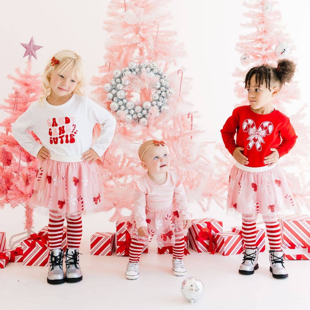 Candy Cane Cutie Christmas Long Sleeve Tutu Bodysuit: 03-6M