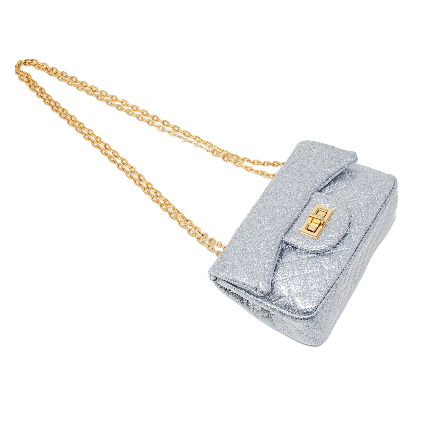 Classic Quilted Sparkle Mini Bag: Silver