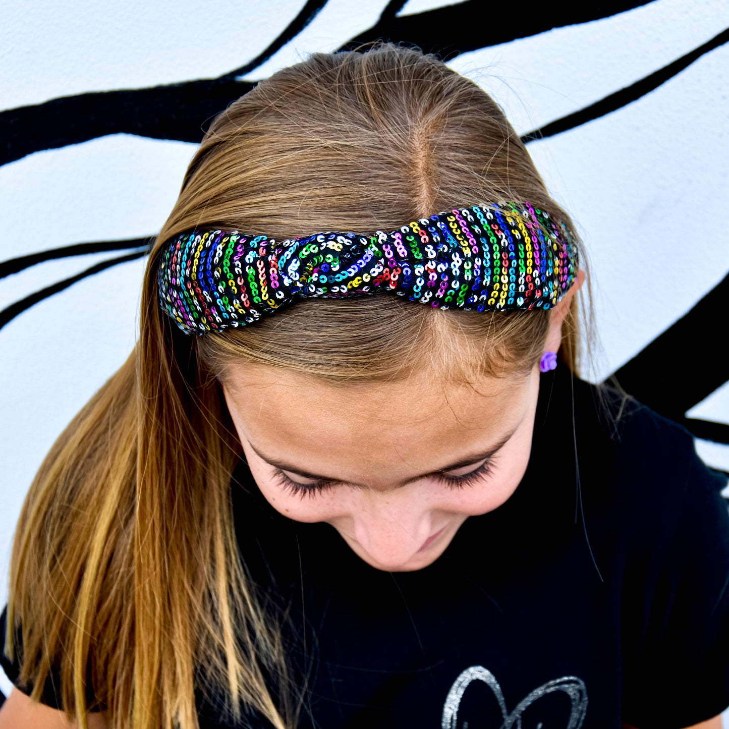 Kids Knot Headband - Rainbow Sequin Knotted Hair Accessories: White