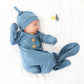 Solid Dusty Blue Bamboo Baby Knot Gown & Hat: Newborn / 7-14lbs+