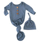 Solid Dusty Blue Bamboo Baby Knot Gown & Hat: Newborn / 7-14lbs+