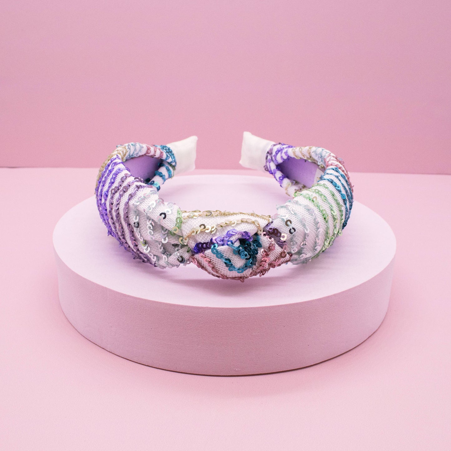 Kids Knot Headband - Rainbow Sequin Knotted Hair Accessories: White