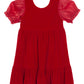 Noella Organza Sleeve Red Velvet Dress