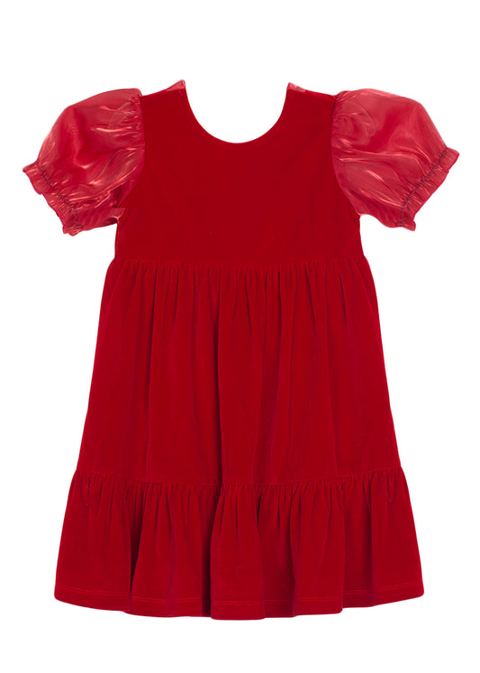 Noella Organza Sleeve Red Velvet Dress