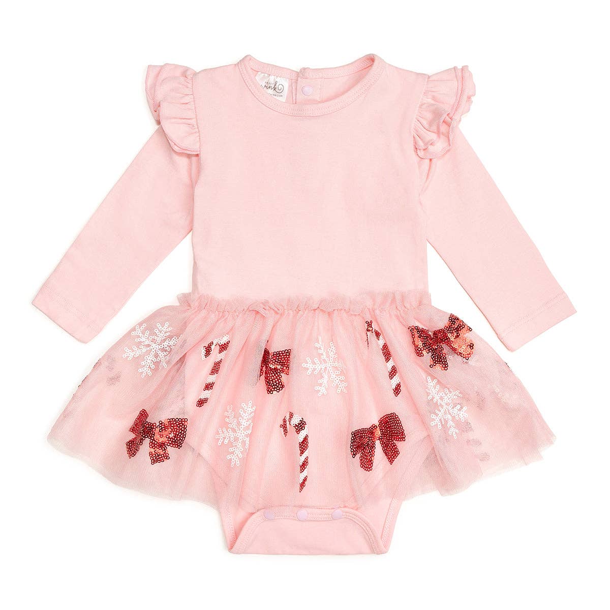 Candy Cane Cutie Christmas Long Sleeve Tutu Bodysuit: 03-6M