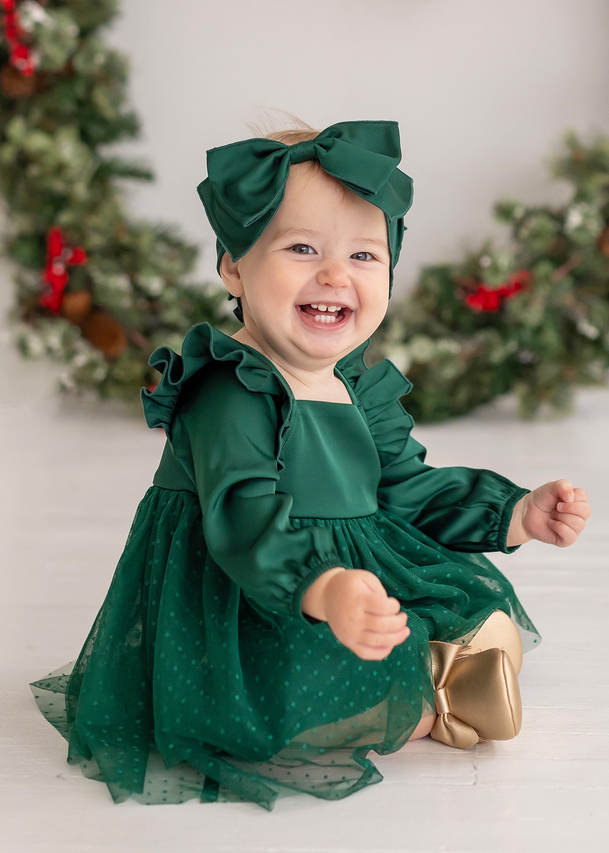 newborn christmas dress Mistletoe Emerald Dress 3m