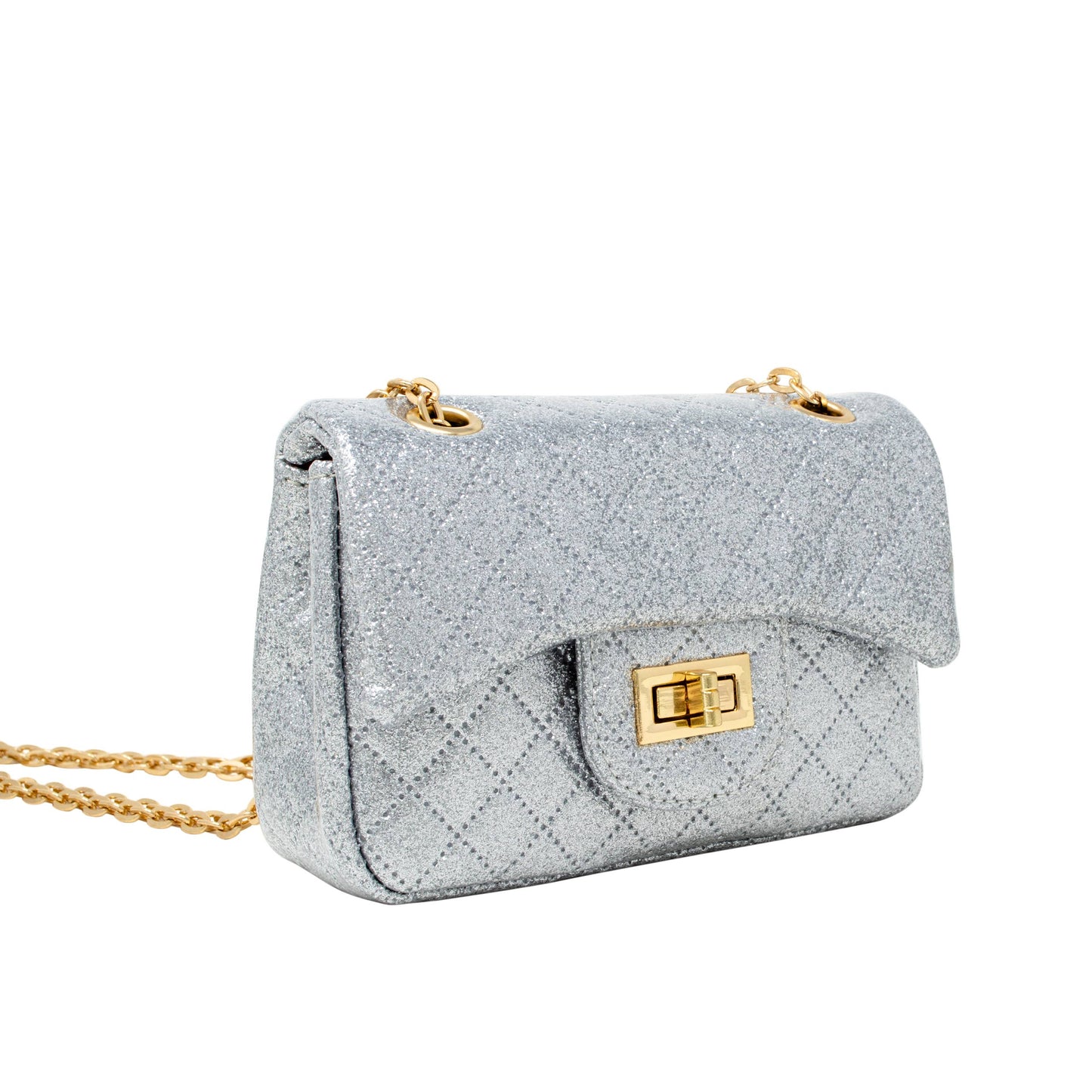 Classic Quilted Sparkle Mini Bag: Silver