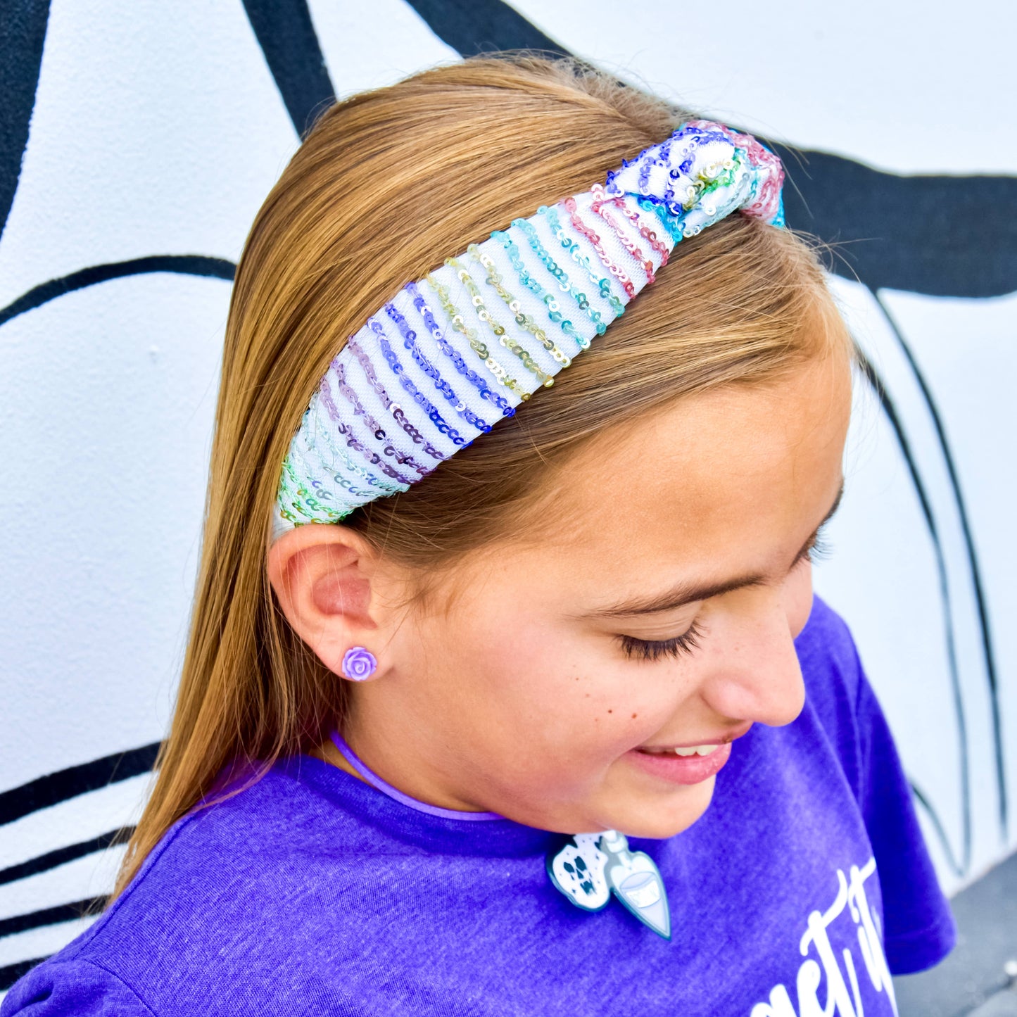 Kids Knot Headband - Rainbow Sequin Knotted Hair Accessories: White