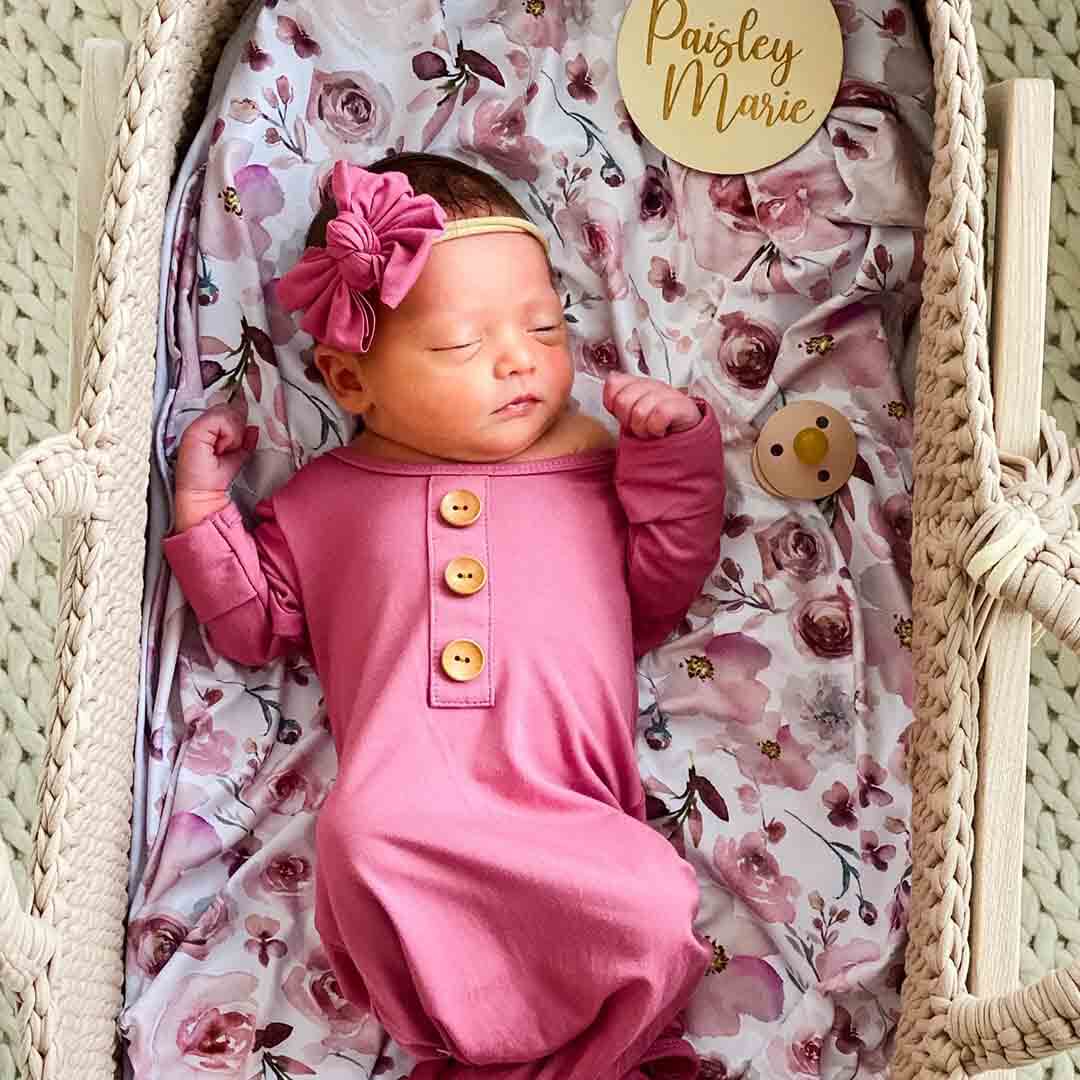 Solid Dusty Rose Bamboo Baby Knot Gown & Hat