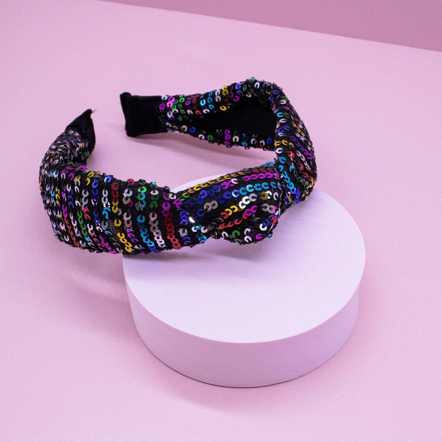 Kids Knot Headband - Rainbow Sequin Knotted Hair Accessories: White