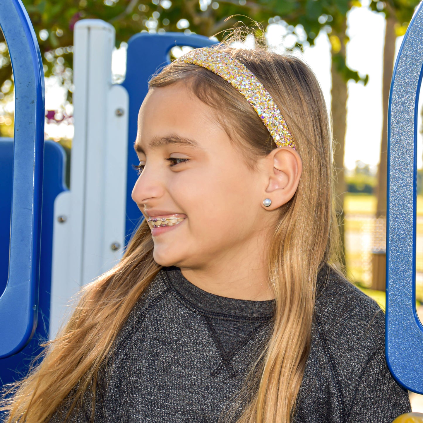 Tapered Chunky Glitter Headband: White