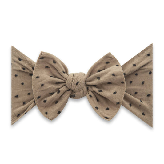 Latte/Black Dot: Baby Bling® Shabby Dot Knot soft nylon headband
