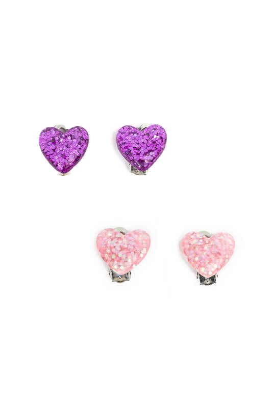 Boutique Glitter Heart Clip On Earrings