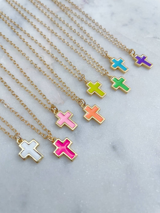 Colorful Cross Necklace, Child size (adjustable)