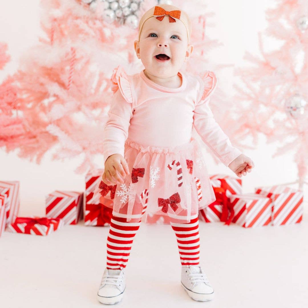 Candy Cane Cutie Christmas Long Sleeve Tutu Bodysuit: 03-6M