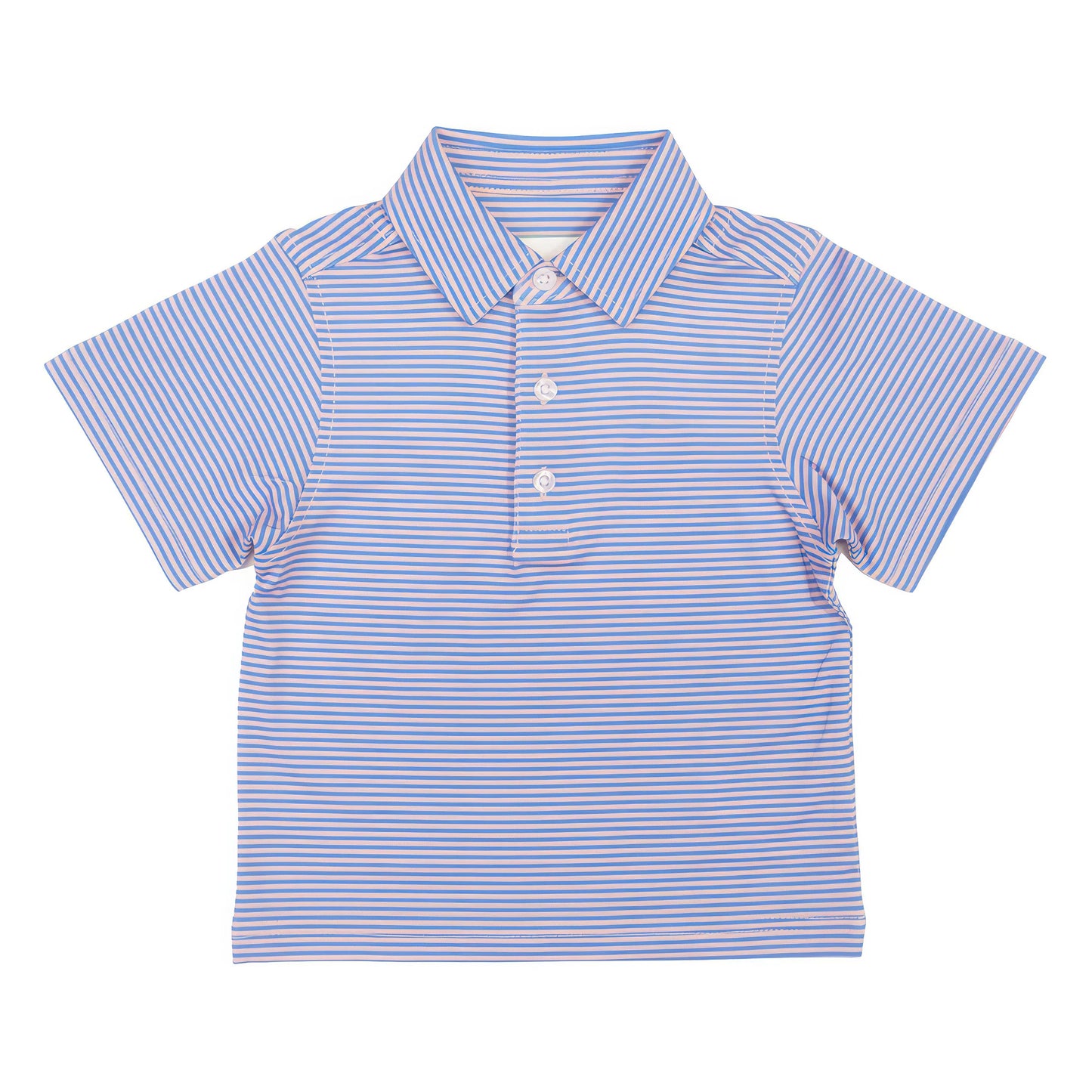 Pink & Cornhusk Blue Stripe Performance Polo