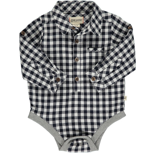 Dark Navy Plaid Jasper Woven Onesie