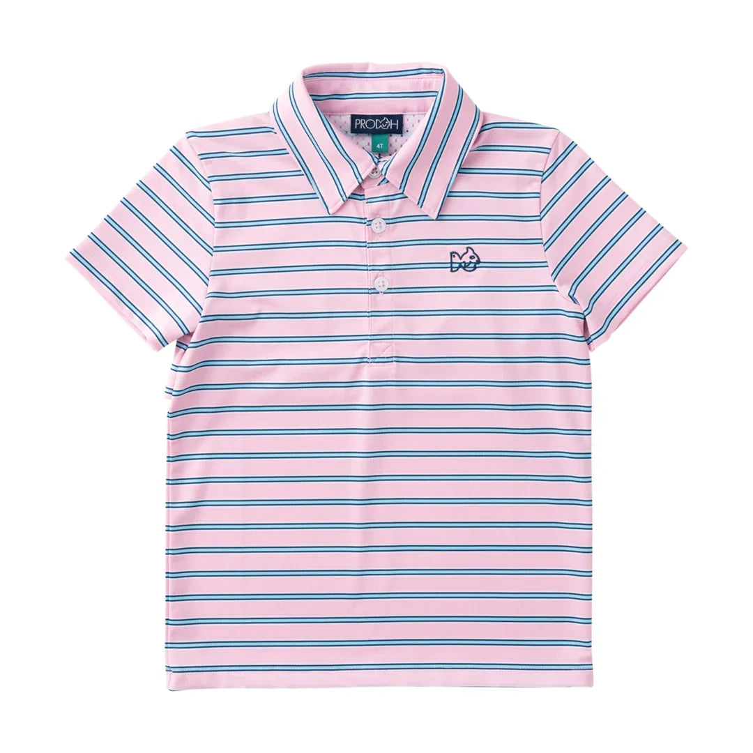 Short Sleeve Pro Performance Polo- Pink Frosting Sea Island Stripe