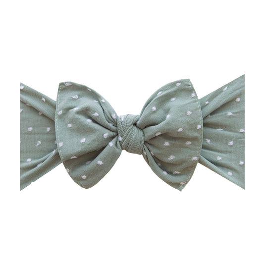 Sage/White Dot: Baby Bling® Shabby Dot Knot soft nylon headband