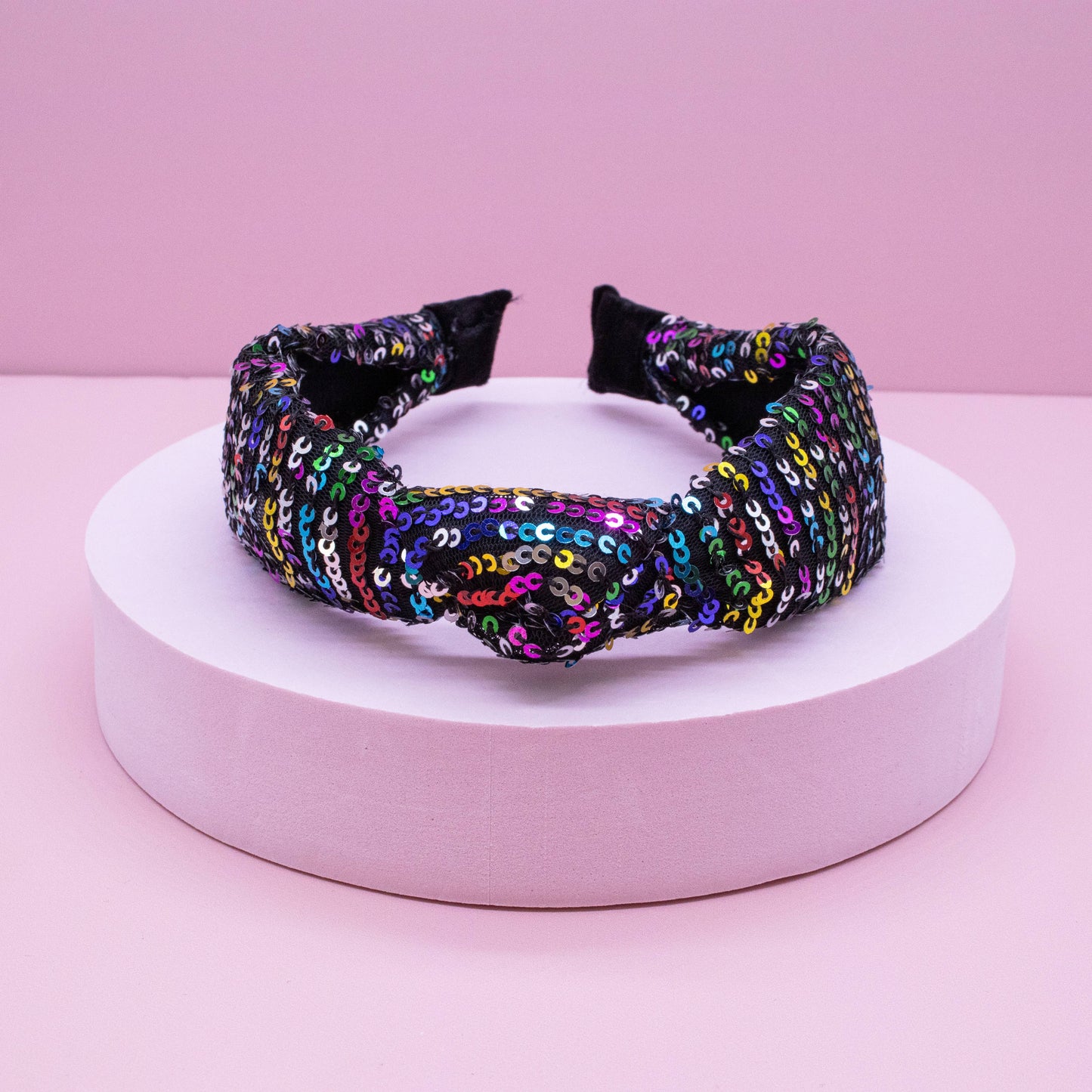 Kids Knot Headband - Rainbow Sequin Knotted Hair Accessories: White