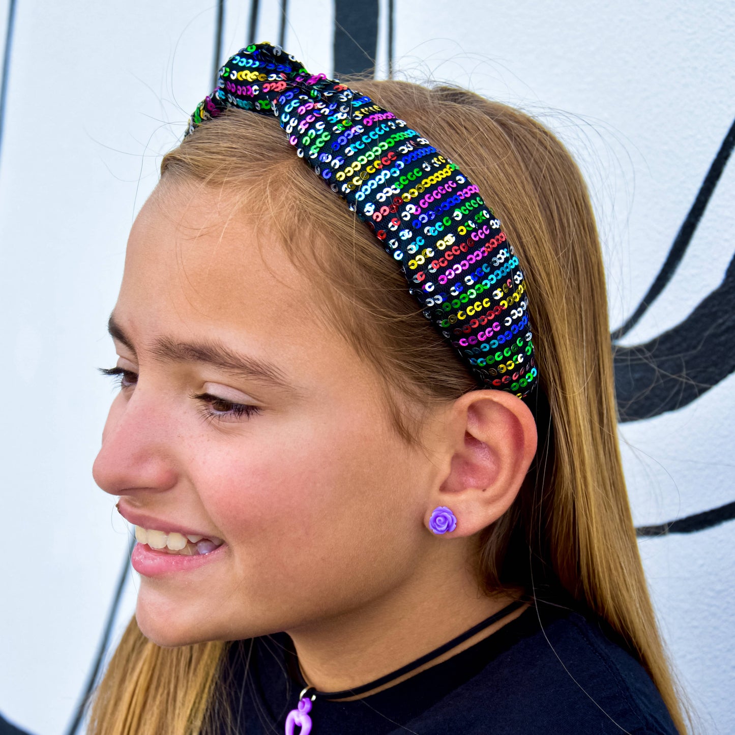 Kids Knot Headband - Rainbow Sequin Knotted Hair Accessories: White