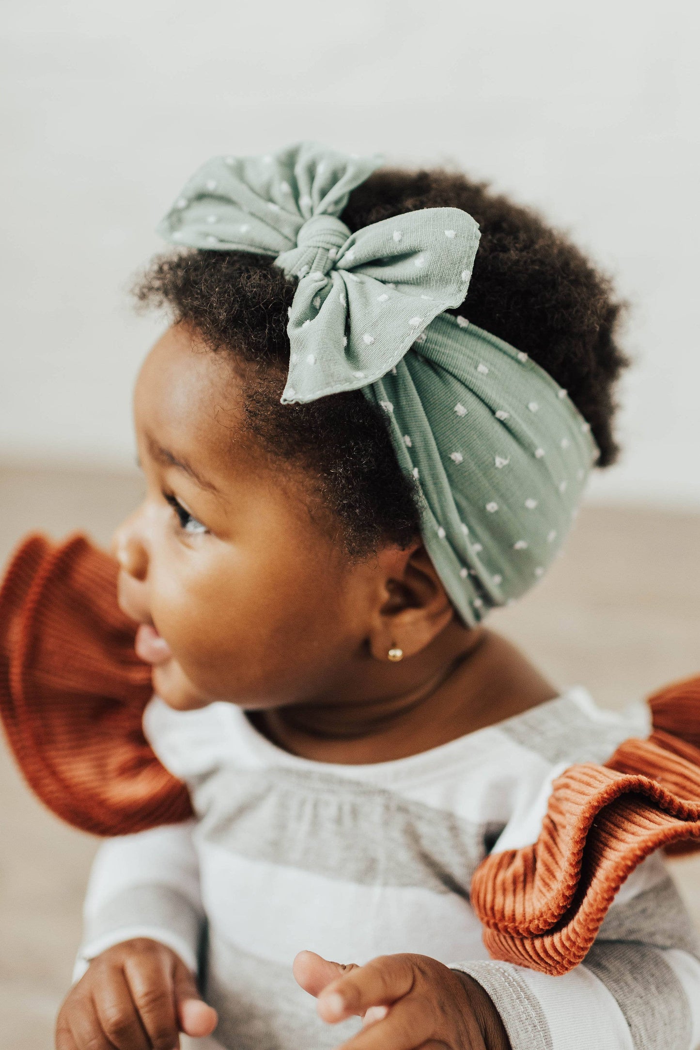 Putty/White dot Baby Bling® Shabby Dot Knot soft nylon headband: