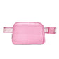Pink Puffer Belt Bag with Heart Stripe Strap