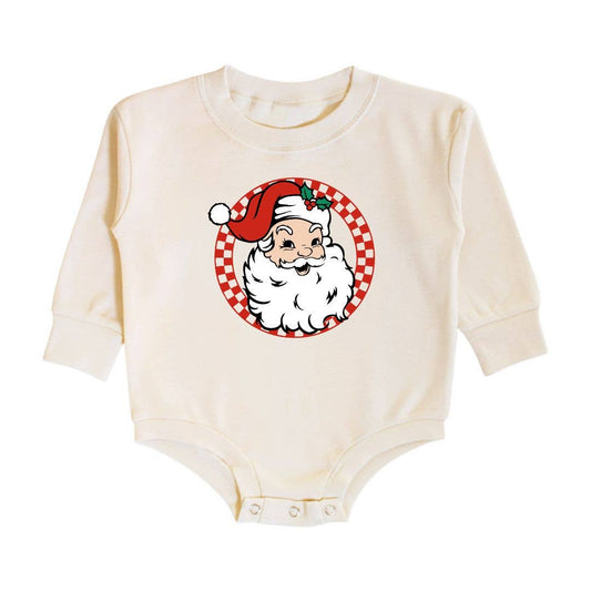 Retro Santa Christmas Long Sleeve Romper - Holiday Baby: 06-12M