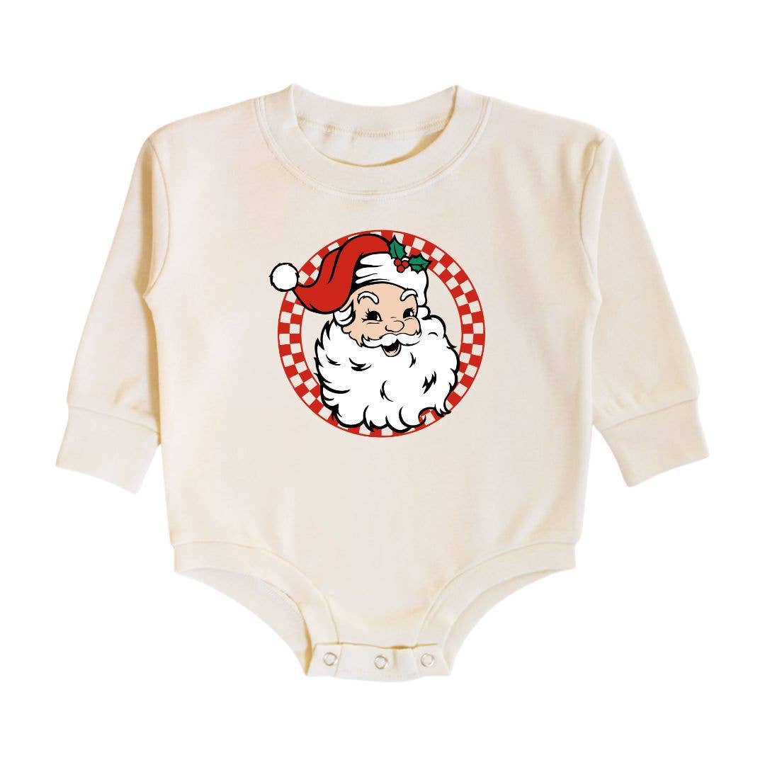 Retro Santa Christmas Long Sleeve Romper - Holiday Baby: 03-6M