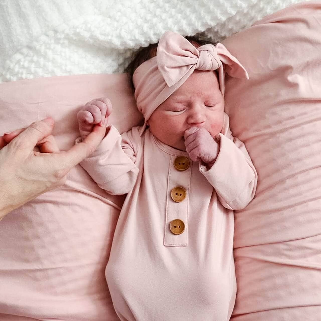 Solid Petal Pink Bamboo Baby Knot Gown & Hat: Newborn / 7-14lbs+