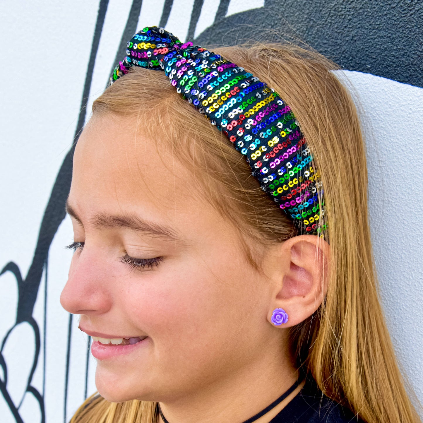 Kids Knot Headband - Rainbow Sequin Knotted Hair Accessories: White