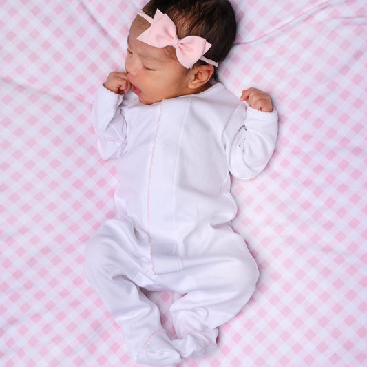 Solid Essentials White Pink Footie: Newborn
