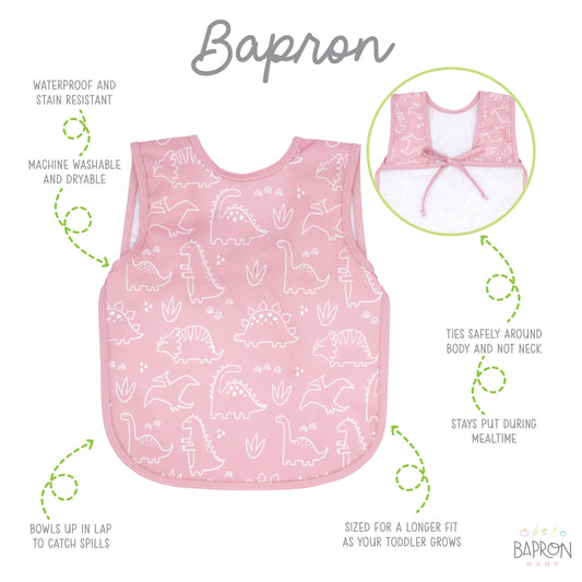 Dino Friends (Blush) Bapron: Toddler (6m-3T)