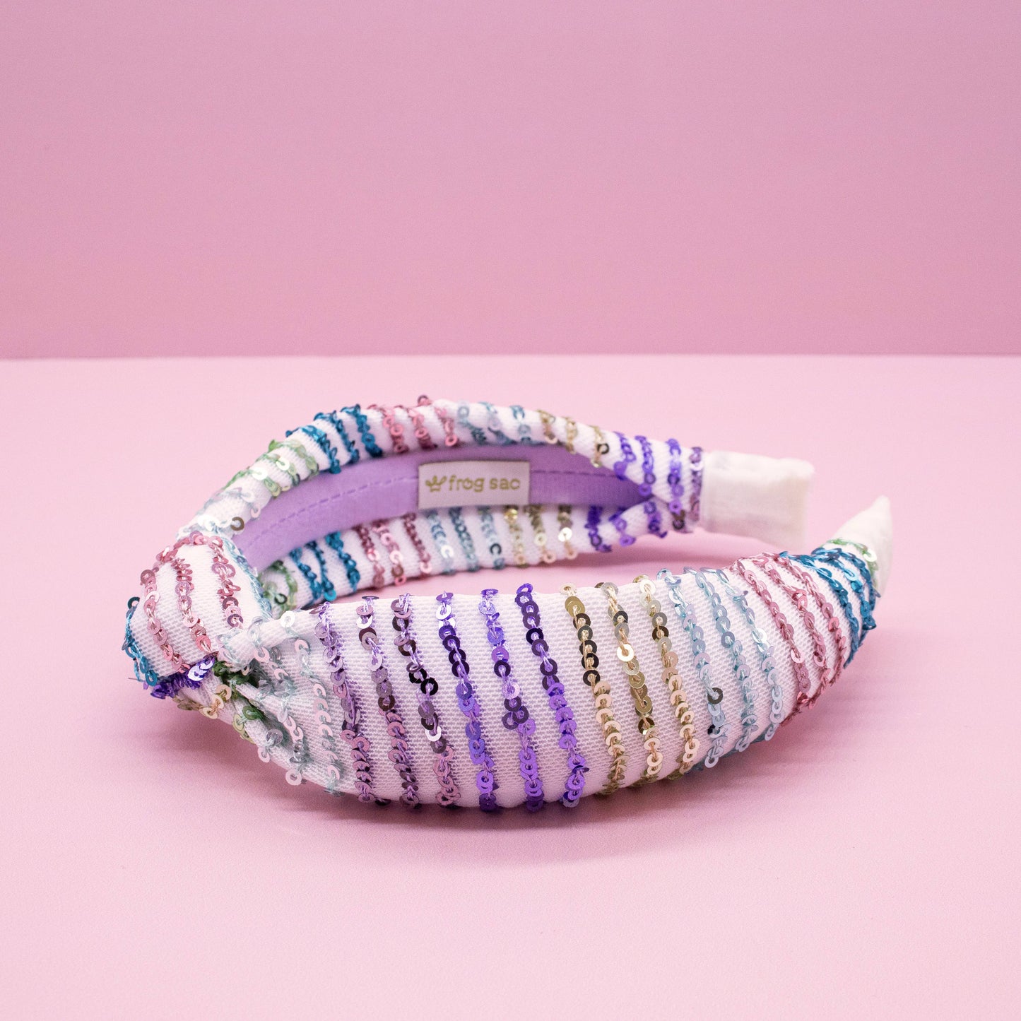 Kids Knot Headband - Rainbow Sequin Knotted Hair Accessories: White