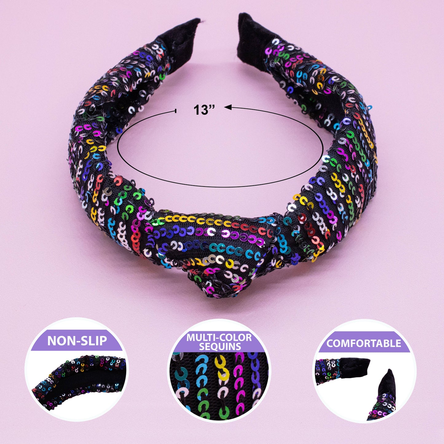 Kids Knot Headband - Rainbow Sequin Knotted Hair Accessories: White