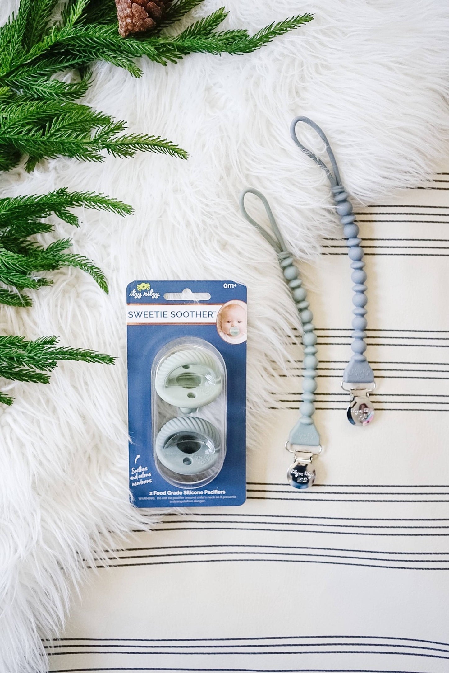 Sweetie Strap™ Silicone One-Piece Pacifier Clips: Pink Beaded