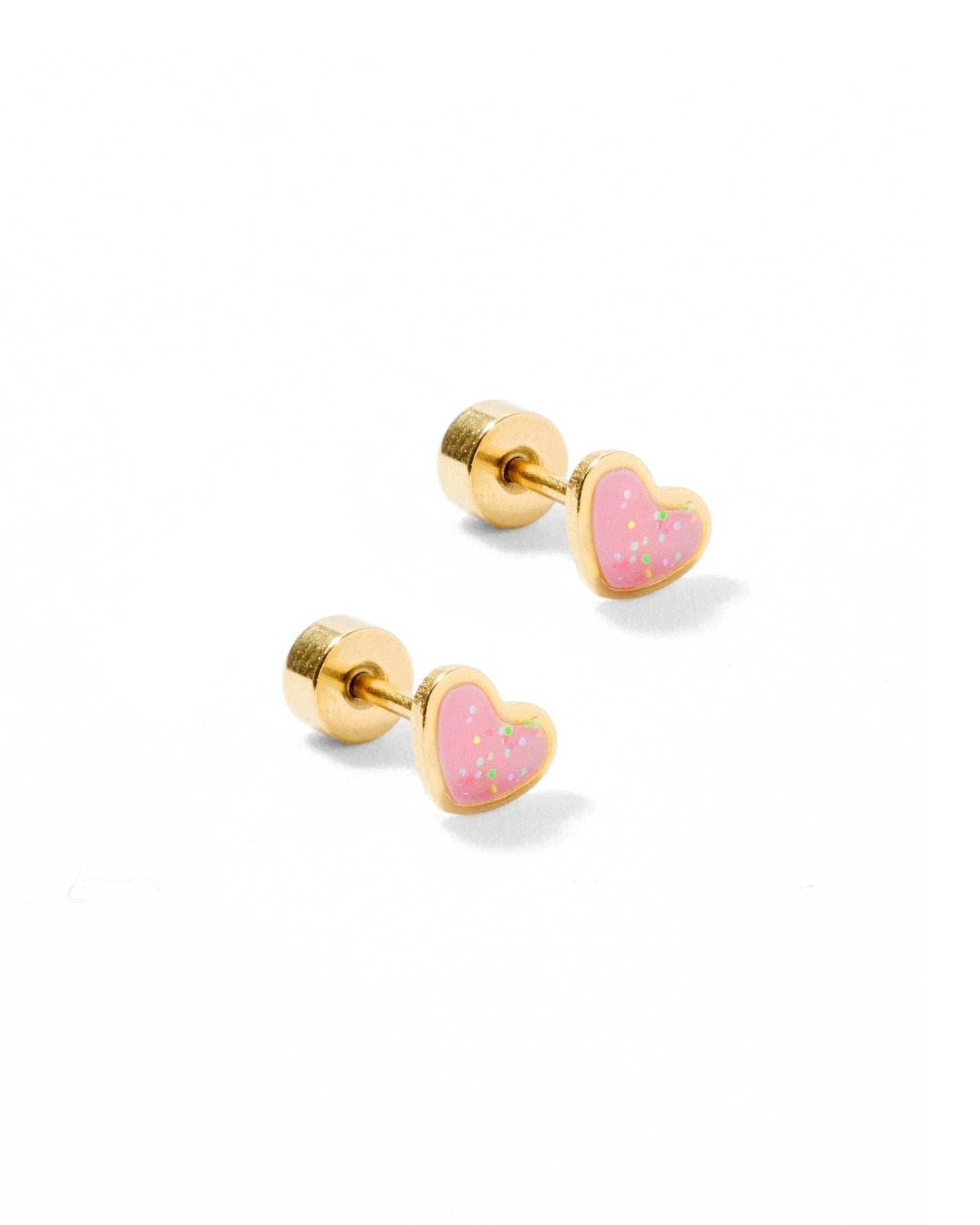 Nora Heart Pink Screwback Stud Earrings