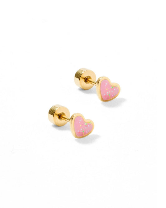 Nora Heart Pink Screwback Stud Earrings