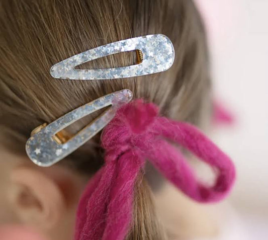 Boutique Gel Sparkle Hairclips- Silver